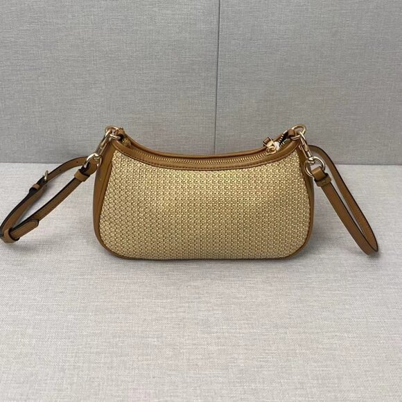 COACH CR350 Teri 2way Shoulder Bag Crossbody Straw Leather Latte - Picture 3 of 7